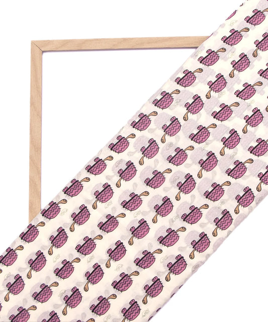 Screen Dull Pink Turtle Animal Kids Print Pure Cotton fabric