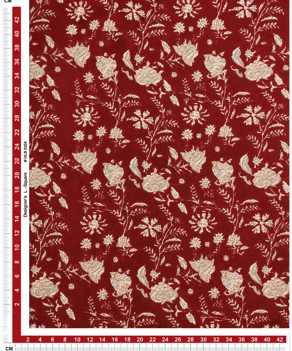 Jaipuri Floral Screen Printed Cotton Fabrics (Maroon)