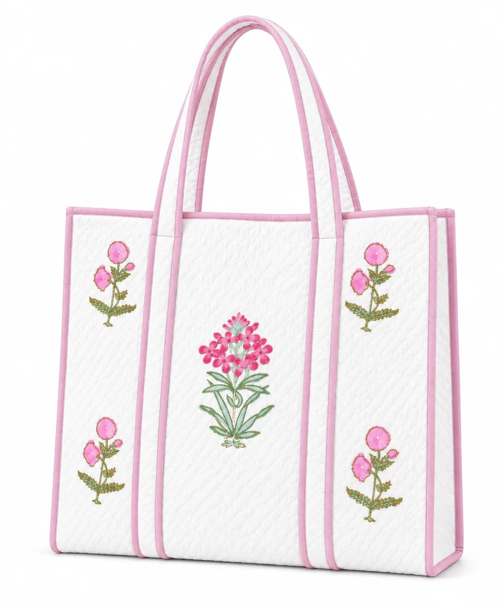 18 Inch Handblock Cotton Printed Fabric Tote Bag – Stylish & Spacious Everyday Carry Bag