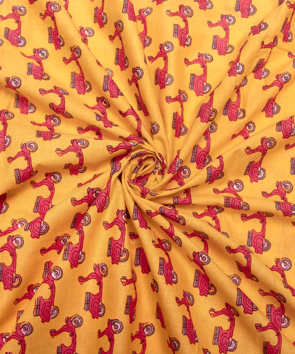 Jaipuri Screen Yellow Kids Printed Pure Cotton Fabric