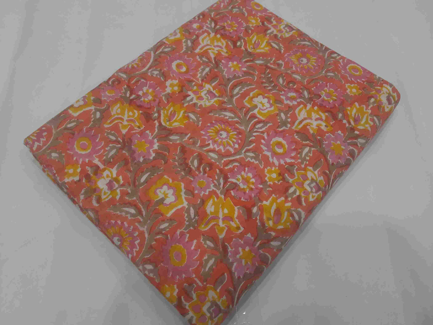 Handblock Printed Rapid Natural dye Orange Floral Soft Pure Cotton fabrics