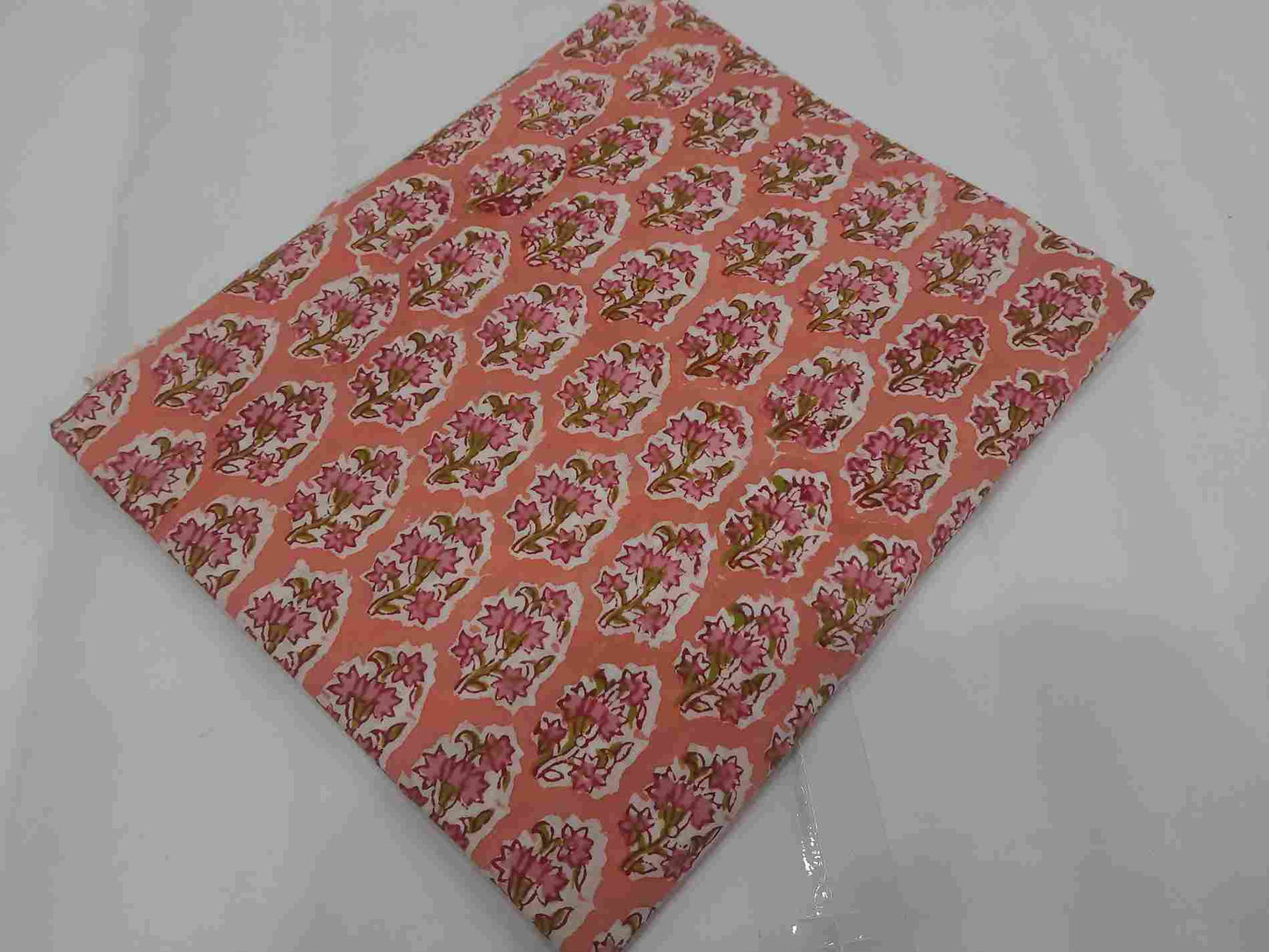 Handblock Orange Butti Printed Natural dye Soft Cotton fabrics