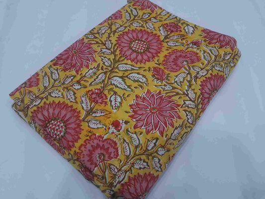 Handblock Yellow Printed Natural dye Yellow Soft Cotton fabrics