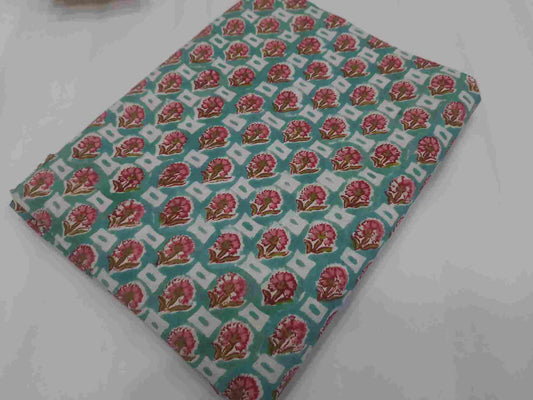 Handblock Rama Green Floral Jaal Printed Natural dye Soft Cotton fabrics