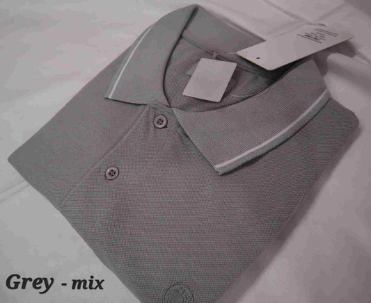 Men's Light Grey Mix Half Sleeves Polo Plain Casual T-Shirt