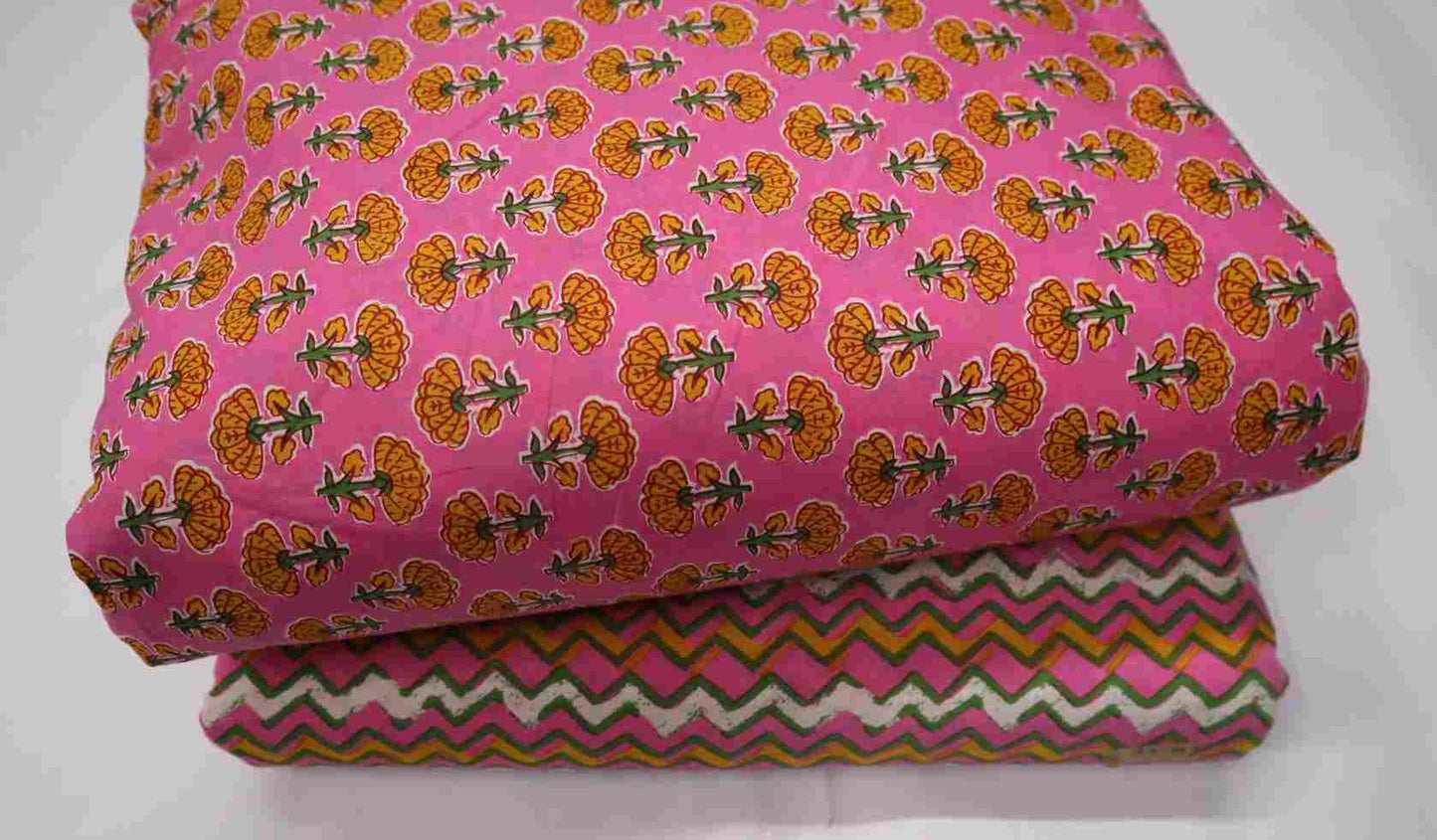 Screen printed Pink Mix and Match Pure Cotton Fabric ( Top and bottom 2.5 meter each )