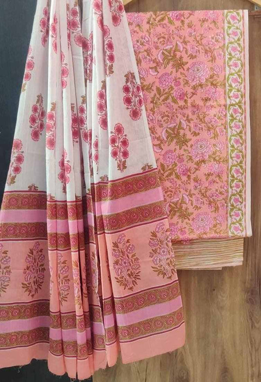 Screen Floral Printed Pink Cotton Salwar Suit With Mulmul Dupatta