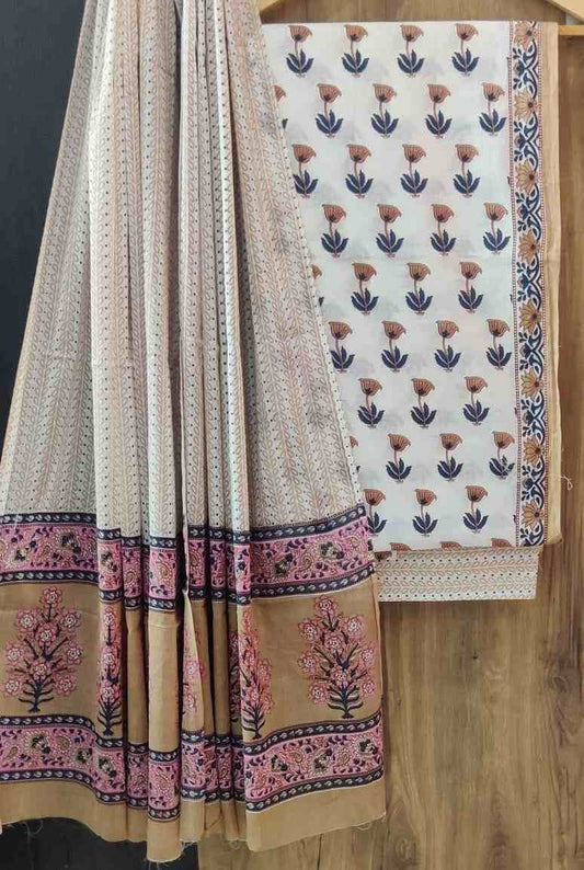 Handblock Printed Butti Cotton Salwar Suit With Mulmul Dupatta