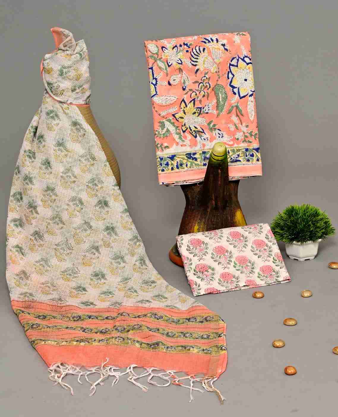 Rusty Orange Pure Cotton Designer embroidered A-line Suit with Beautiful Kota Doria Duppata main image 0