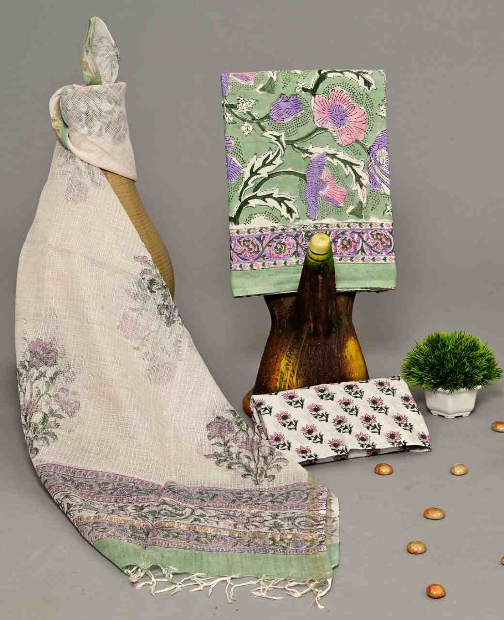 Printed Pure Kota Doria Cotton Un-Stitched Suit With Dupatta