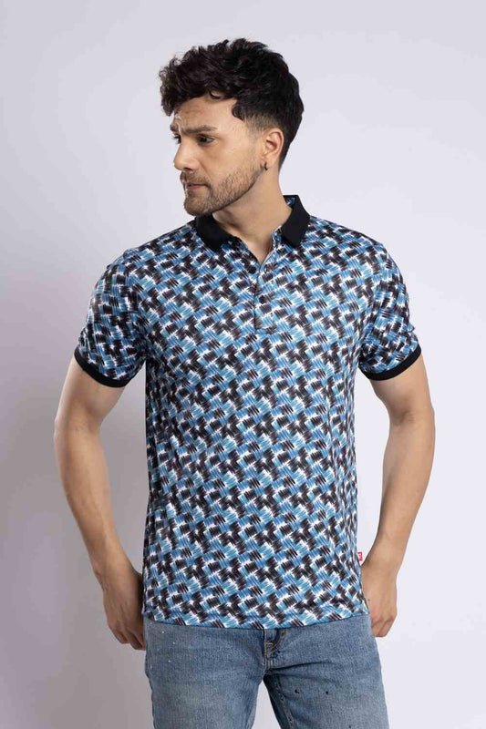 Men's Printed Dry Fit Fashion Polo Gym T-Shirt ( Sports Wear )