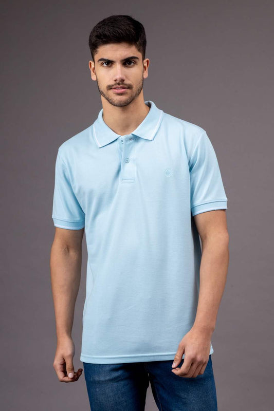 Men's Light Blue Half Sleeves Polo Plain Casual T-Shirt