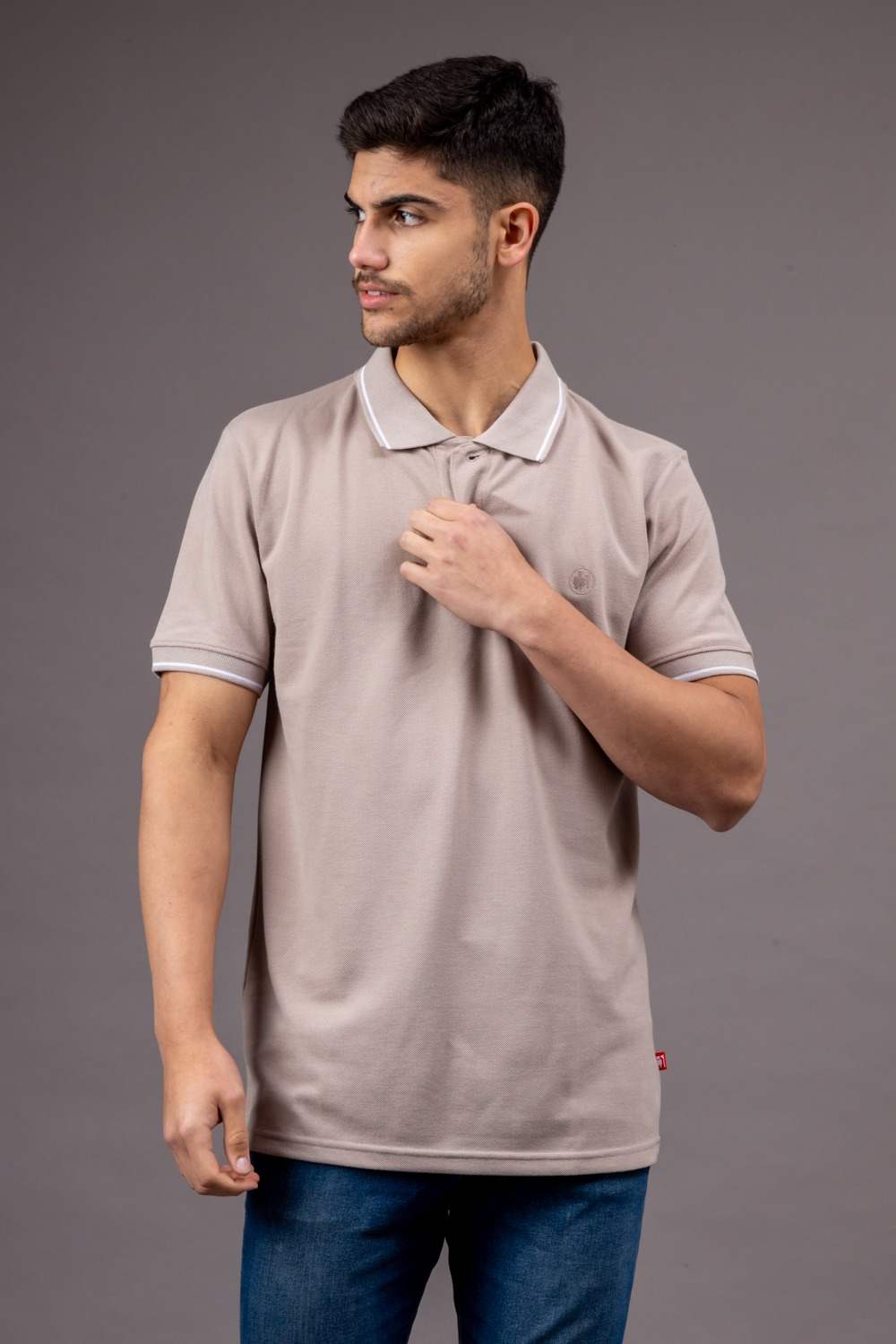 Men's Beige Half Sleeves Polo Plain Casual T-Shirt