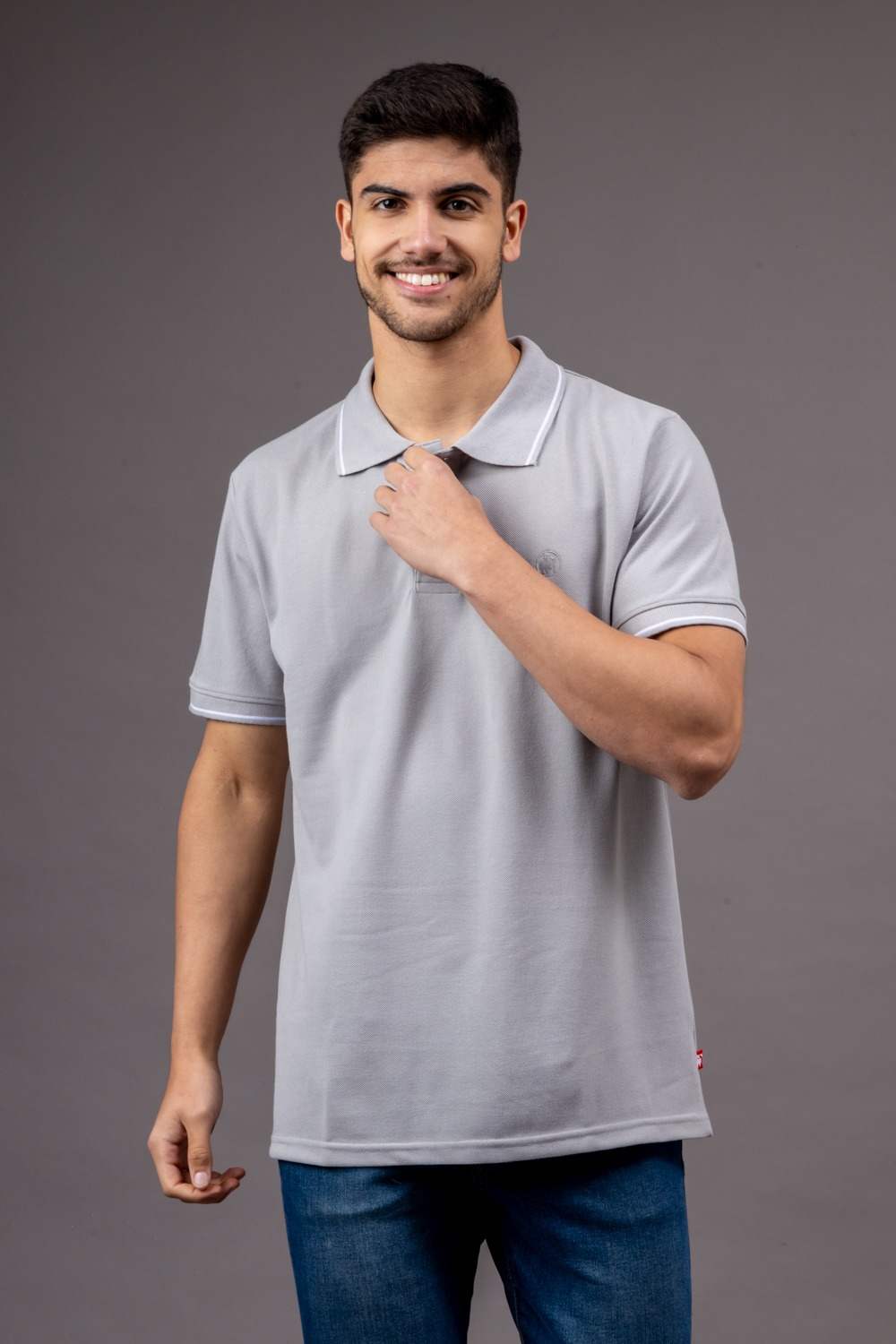 Men's Grey Half Sleeves Polo Plain Casual T-Shirt