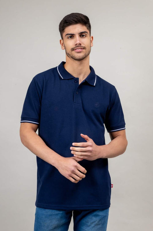 Men's Nevi Blue Half Sleeves Polo Plain Casual T-Shirt