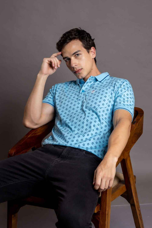 Men's Printed Half Sleeves Polo Casual T-Shirt With Tipping