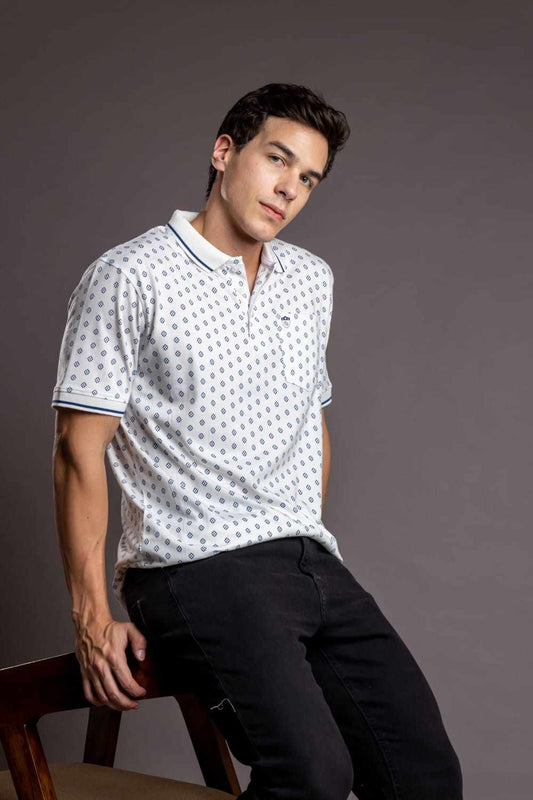 Men's Printed Half Sleeves Polo Casual T-Shirt With Tipping