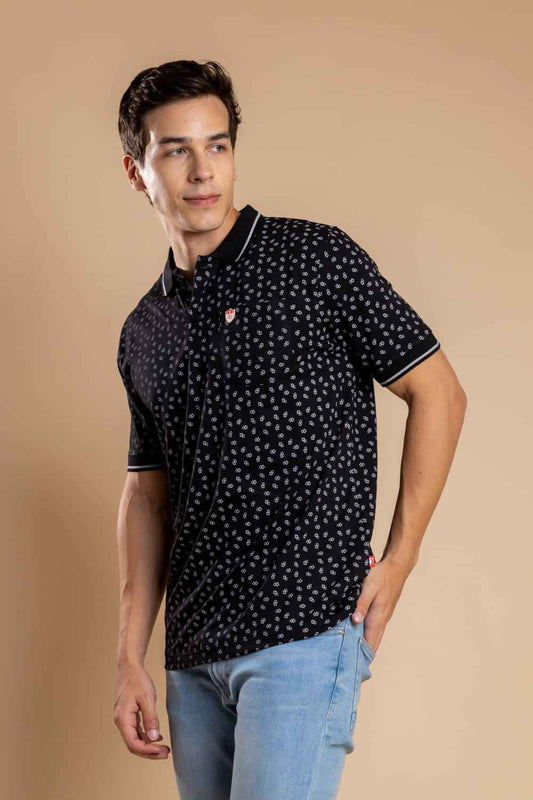 Men's Printed Half Sleeves Polo Casual T-Shirt With Tipping