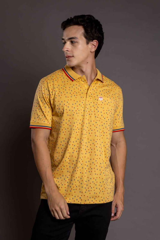 Men's Printed Half Sleeves Polo Casual T-Shirt With Tipping