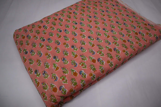 Screen Printed peach Small Butti Pure Cotton fabric-fabric bazaar-