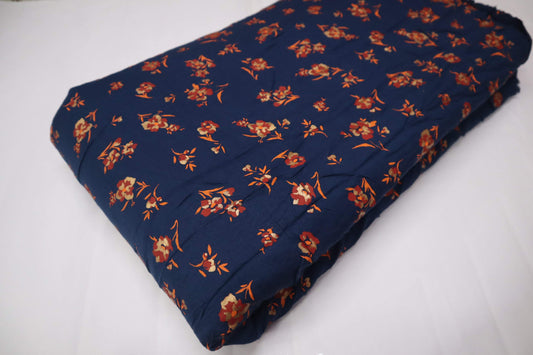 Screen Foil Print Blue Rayon Fabric-fabric bazaar-