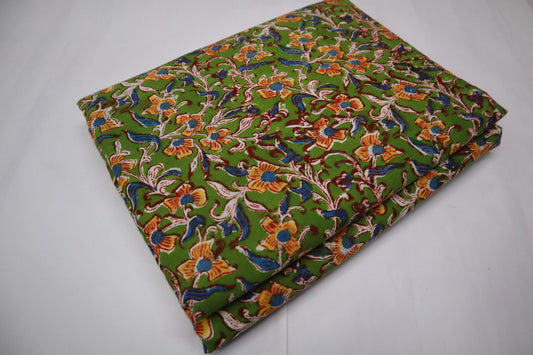 Handblock Printed Natural dye Green Soft Cotton fabrics-fabric bazaar-