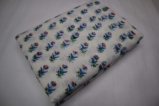 Handblock Printed Natural dye White Soft Cotton fabrics-fabric bazaar-