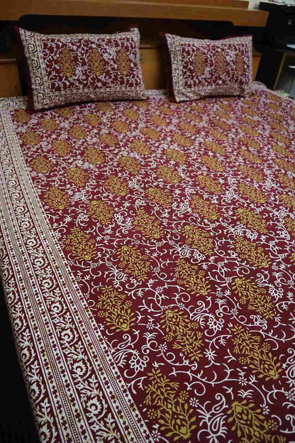 Pure Cotton Jaipuri Bedsheets for Double Bed with Pillow Covers, 90" x 108" King Size, 180 TC, Breathable and Skin Friendly