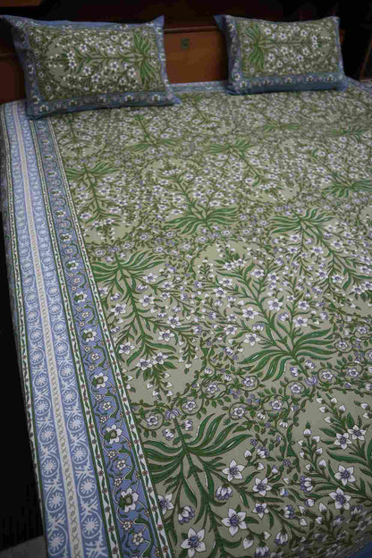 Pure Cotton Jaipuri Bedsheets for Double Bed with Pillow Covers, 90" x 108" King Size, 180 TC, Breathable and Skin Friendly
