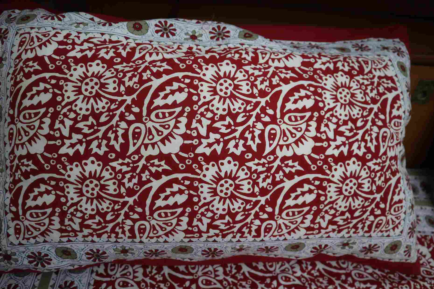 Red Jaal Pure Cotton Jaipuri Bedsheets for Double Bed with Pillow Covers, 90" x 108" King Size, 180 TC, Breathable and Skin Friendly