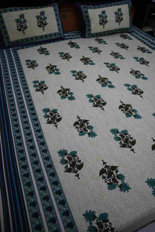 Mughal Print Pure Cotton Jaipuri Bedsheets for Double Bed with Pillow Covers, 90" x 108" King Size, 180 TC, Breathable and Skin Friendly