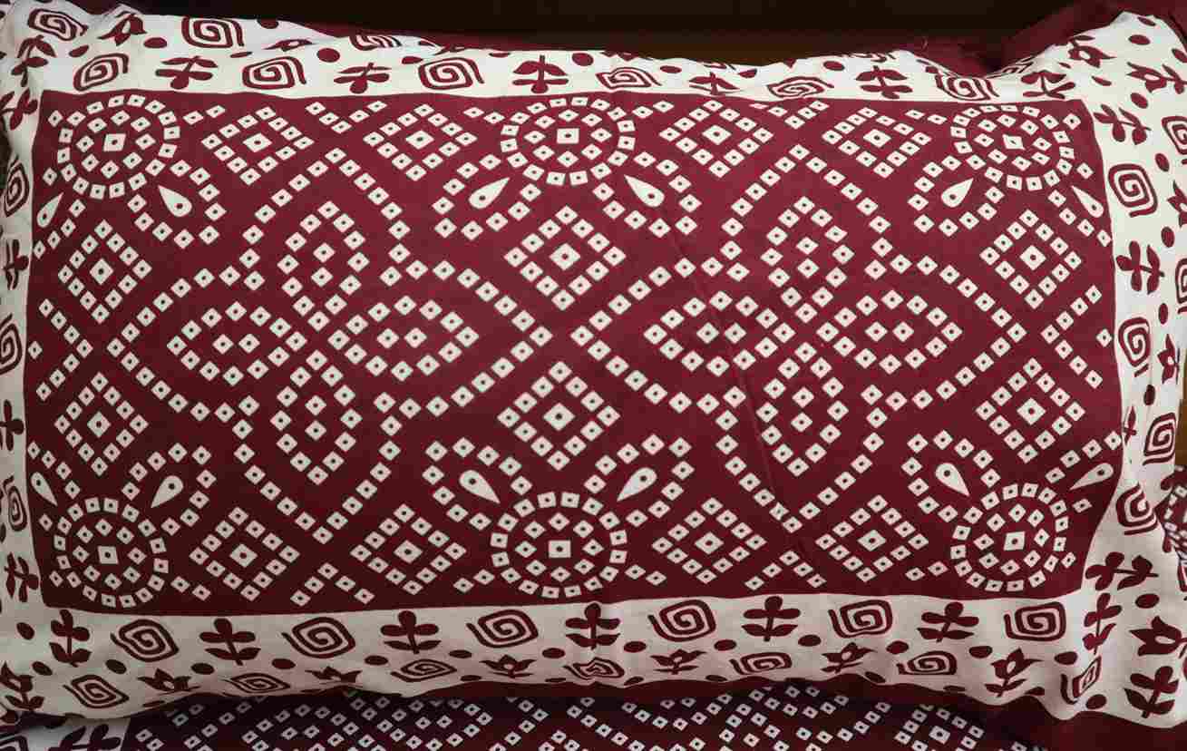Maroon Bhandej Pure Cotton Jaipuri Bedsheets for Double Bed with Pillow Covers, 90" x 108" King Size, 180 TC, Breathable and Skin Friendly