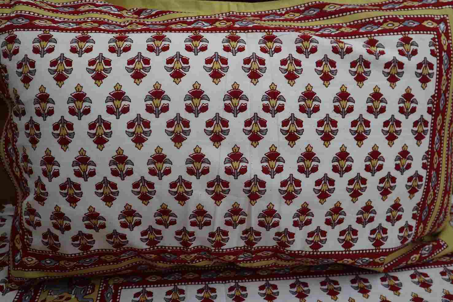 Pure Cotton Jaipuri Butti Bedsheets for Double Bed with Pillow Covers, 90" x 108" King Size, 180 TC, Breathable and Skin Friendly