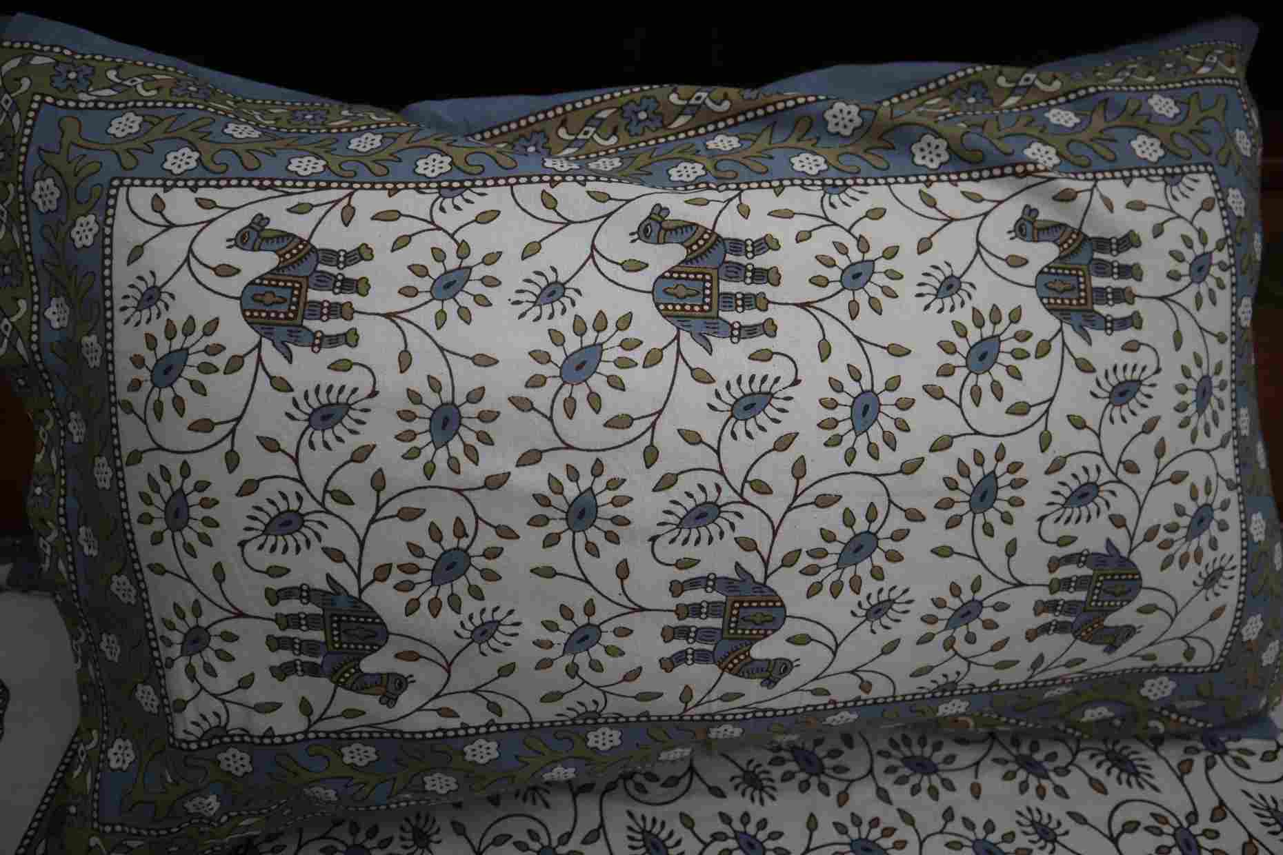 Camel Floral Pure Cotton Jaipuri Bedsheets for Double Bed with Pillow Covers, 90" x 108" King Size, 180 TC, Breathable and Skin Friendly