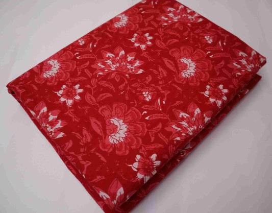 Screen Printed Red Floral Pure Cotton fabrics