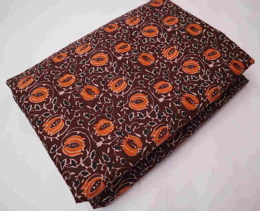 Screen Printed Floral Brown Pure Cotton Cambric fabrics