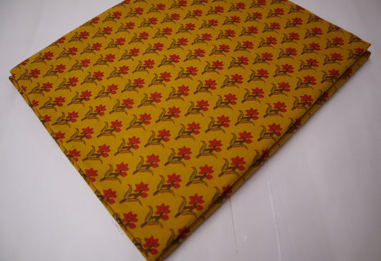 Screen Printed Mustard Butti Pure Cotton Cambric fabrics