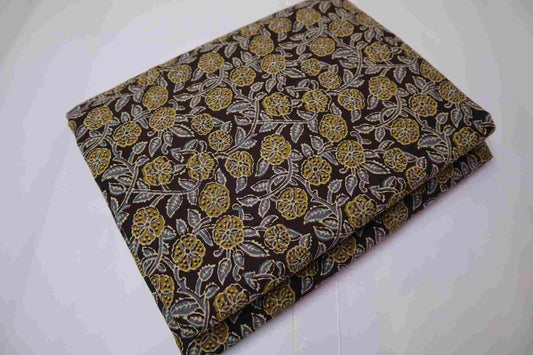 Screen Printed Floral Dark Brown Pure Cotton fabric