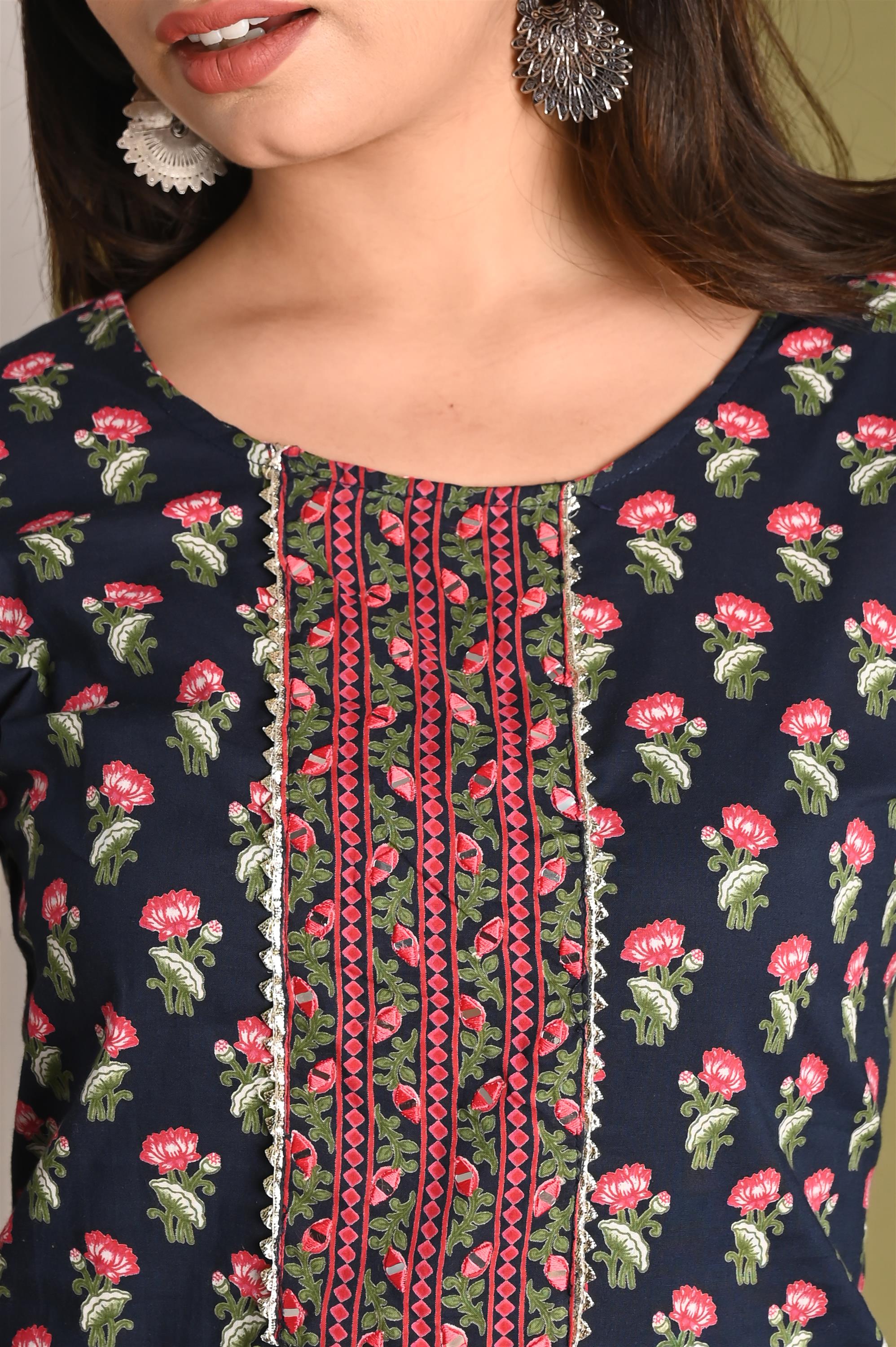 Screen Blue Printed Pure Cotton Kurti With Pant Set