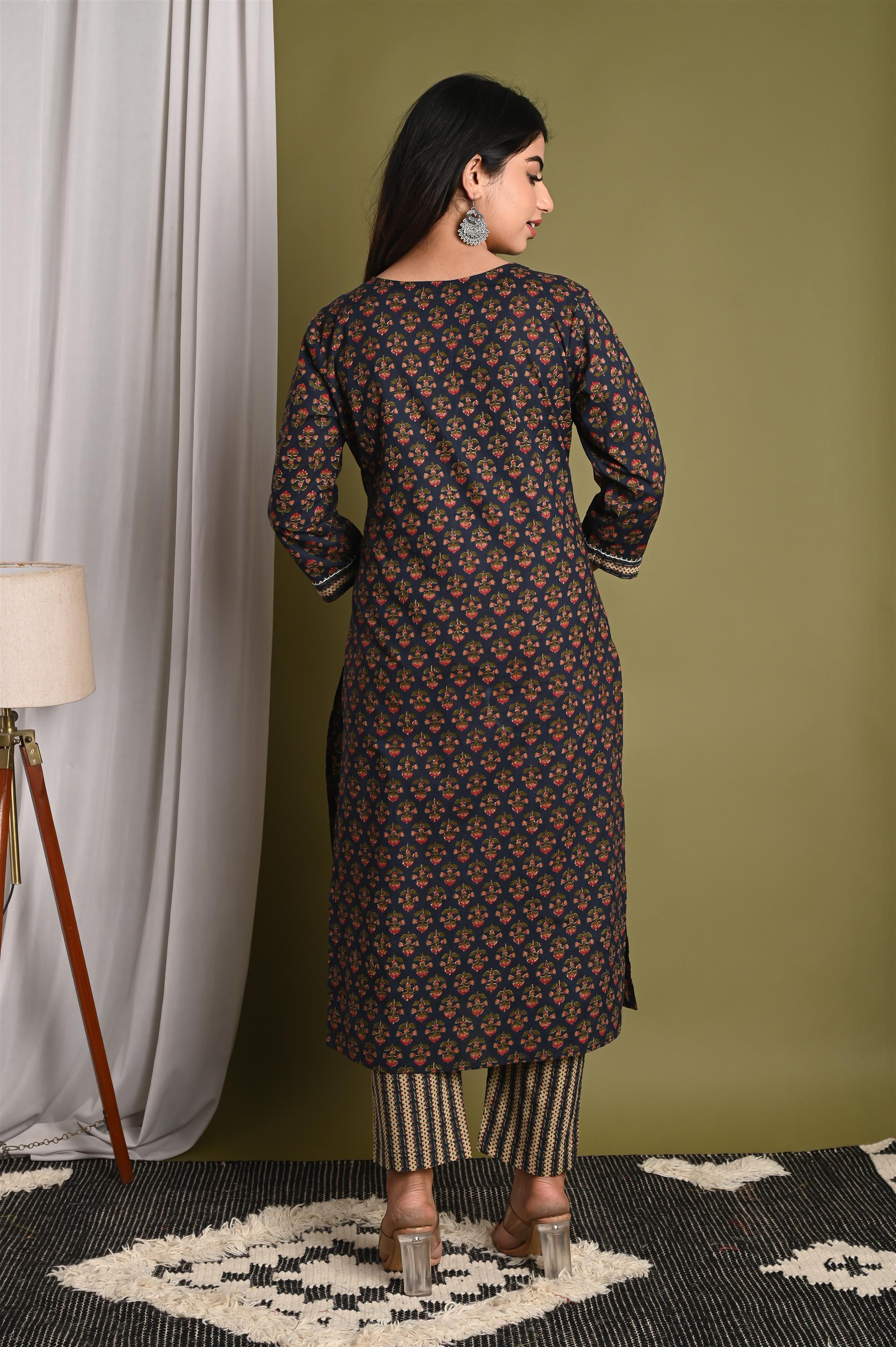 Screen Dark Brown Printed Pure Cotton Kurti With Pant Set