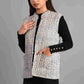 Winter White & Black Sleeveless Reversible Jaipuri Cotton Quilted Jackets For Women