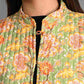 Winter Green Sleeveless Reversible Jaipuri Cotton Quilted Jackets For Women