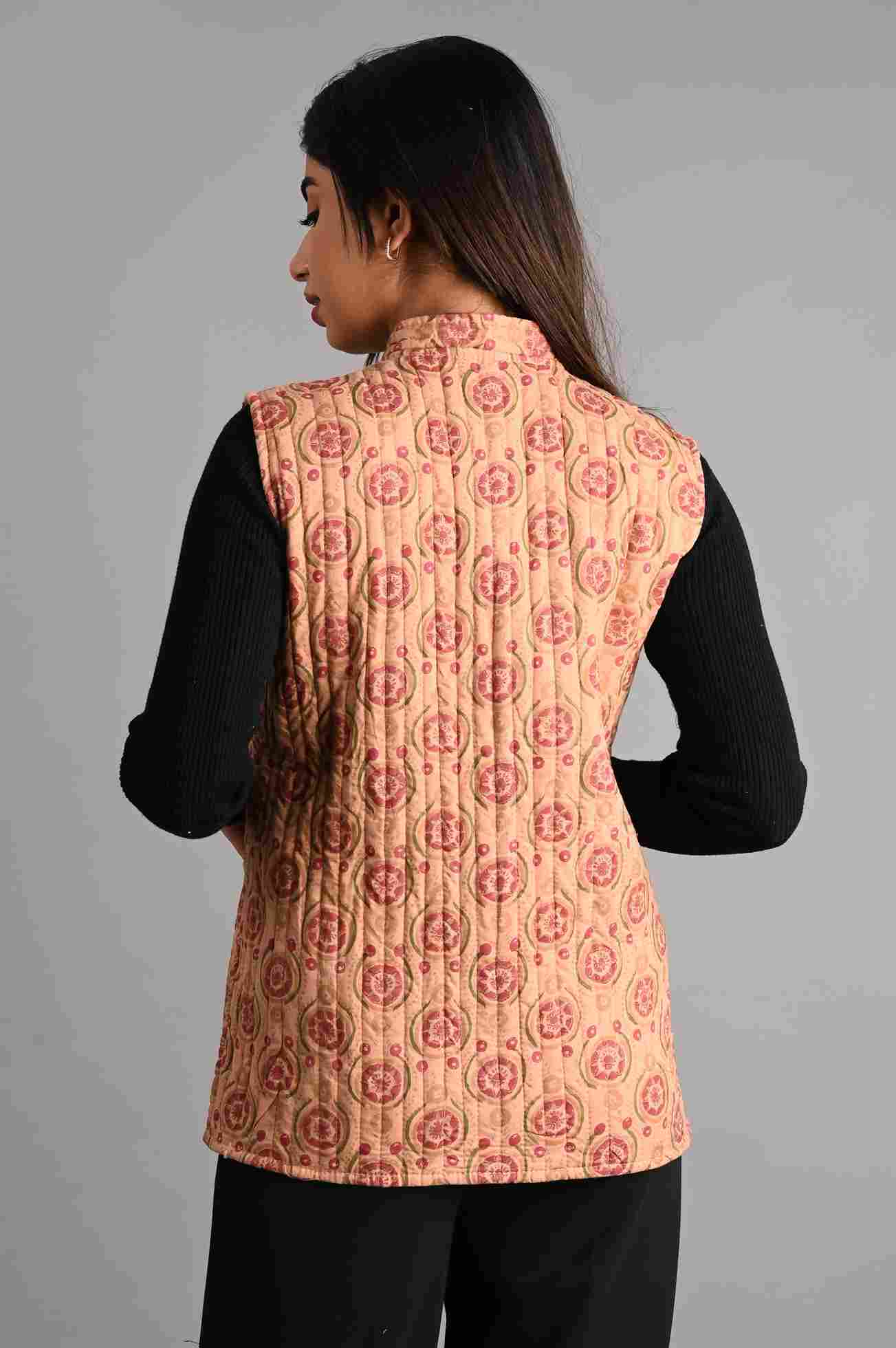 Winter Sleeveless Reversible Jaipuri Cotton Quilted Jackets For Women