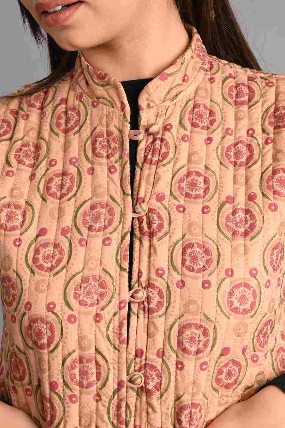 Winter Sleeveless Reversible Jaipuri Cotton Quilted Jackets For Women