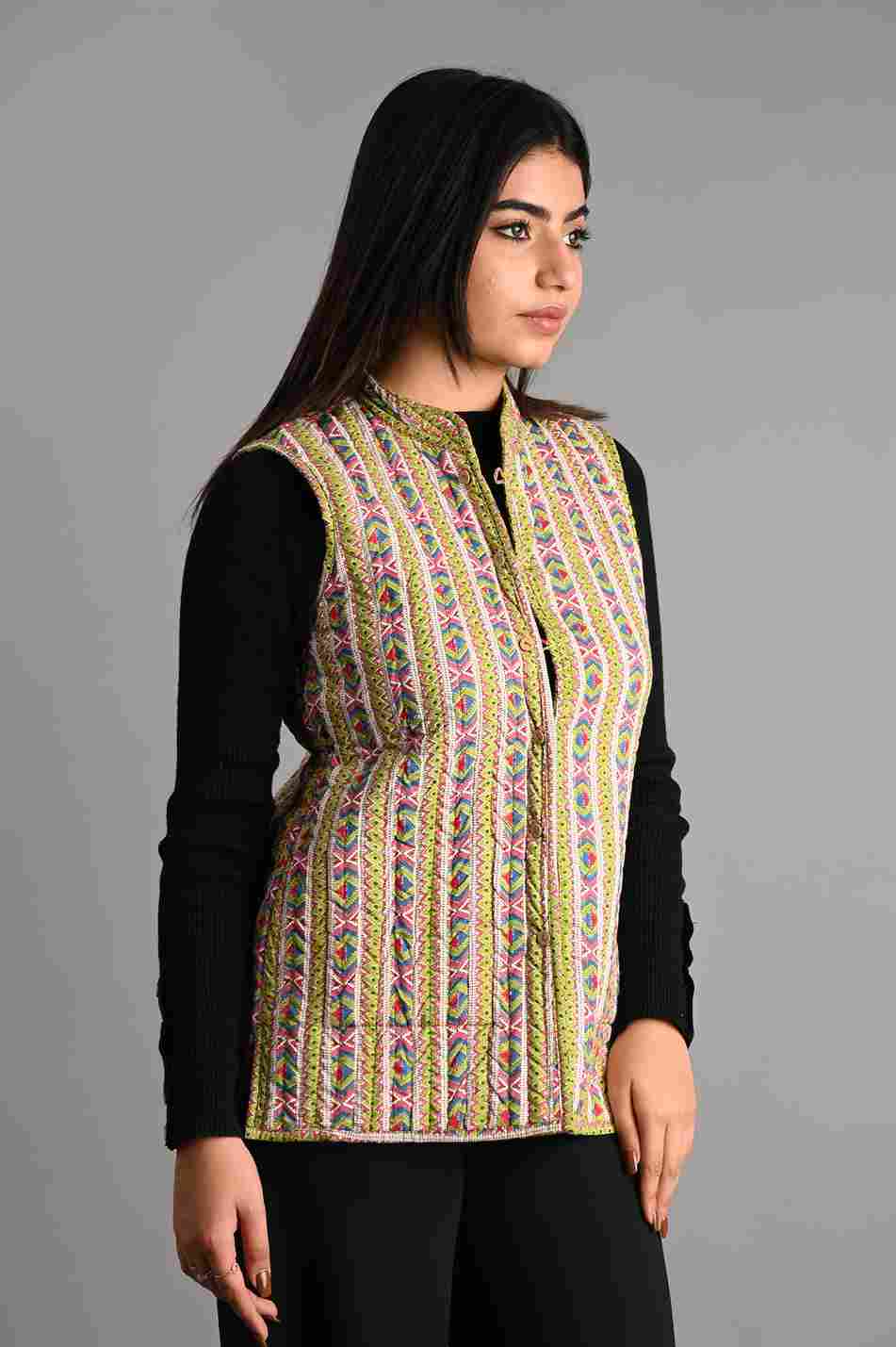 Winter Green Sleeveless Reversible Jaipuri Cotton Quilted Jackets For Women