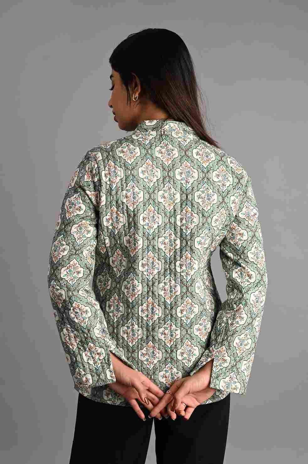 Winter Green Reversible Jaipuri Cotton Quilted Jackets For Women