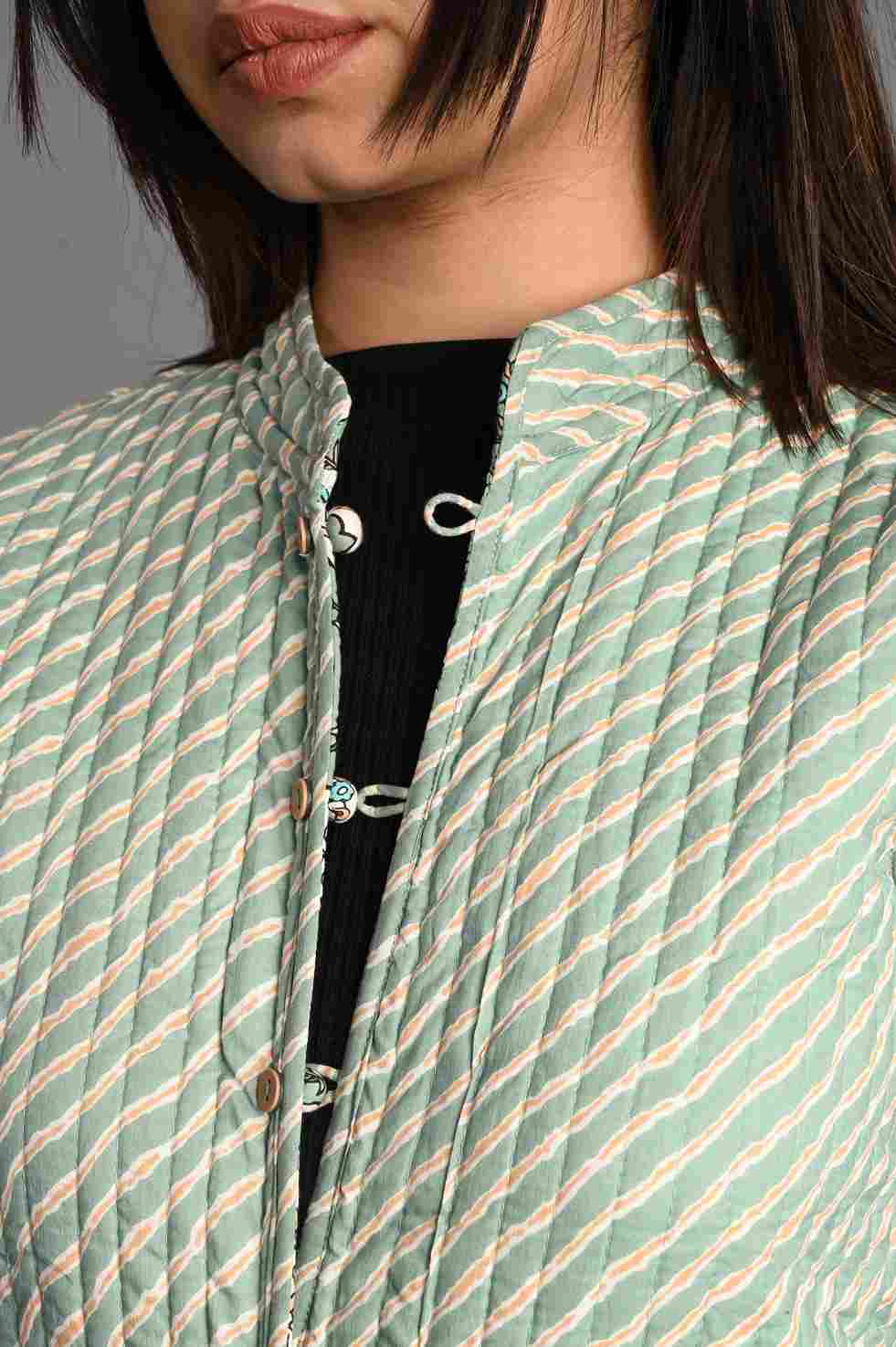 Winter Green Reversible Jaipuri Cotton Quilted Jackets For Women